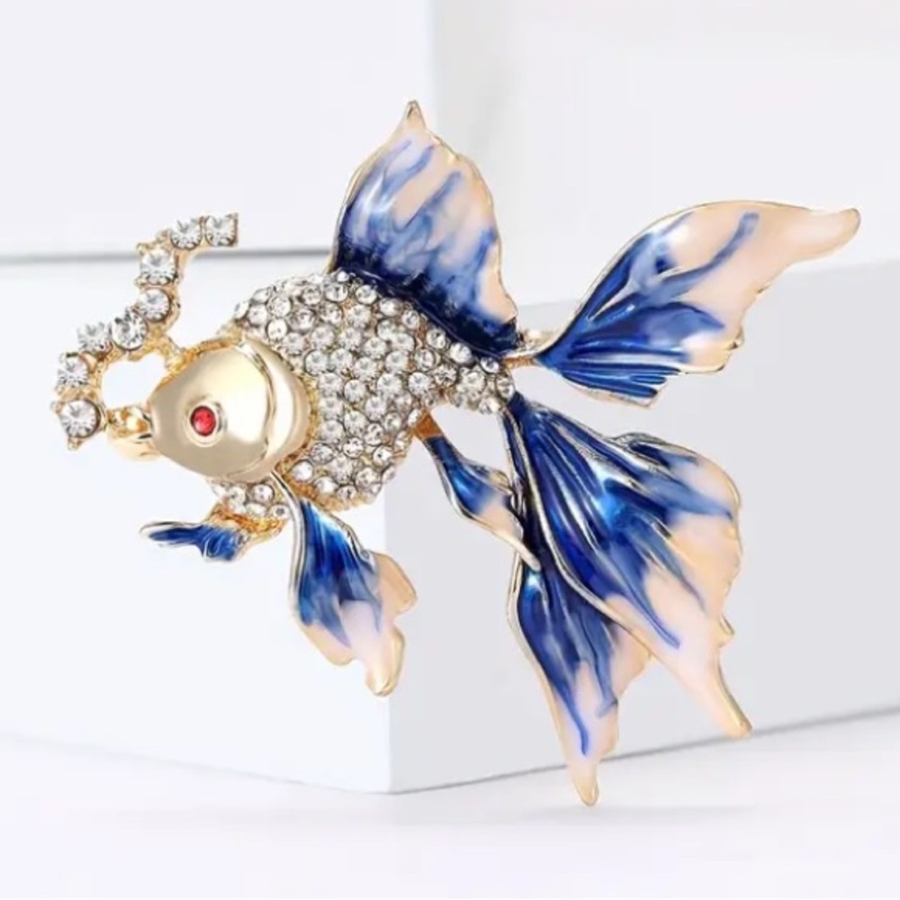 Gold and Blue Fish Brooch